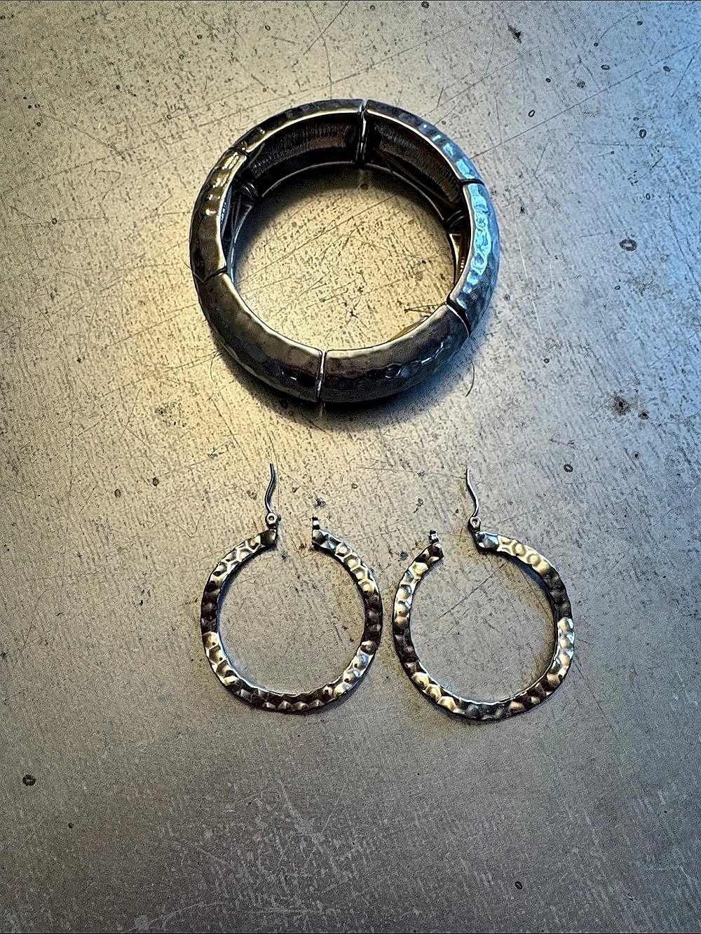 Lia Sophia Textured Hoop Earrings & Bracelet in Silver